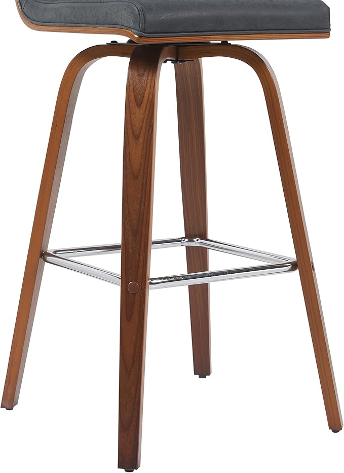 Vienna Modern Swivel Bar Height Stool with Vintage Black Upholstered Seat and Walnut Finished Wood Frame Set of 3