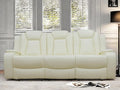 Leather Recliner Sofa Couch, 3-Seater Home Theater Seating Reclining Sofa, Power Reclining Couch with Cup Holders & Drop Down Table for Living Room Furniture Sets, White
