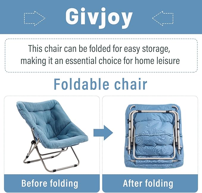 Comfy Folded Chair, Soft Faux Fur Oversized Folding Chair, Flexible Lounge Lazy Chair for Kids Girls Teens Adults, Moon Chair for Dorm Rooms, Bedroom, Living Room