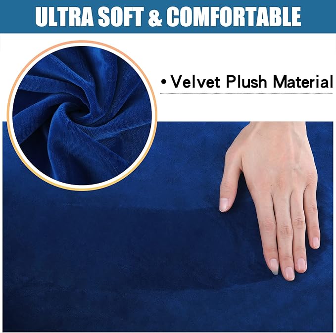 Smiry Velvet Seat Covers for Dining Room Chair Set of 2, Stretch Fit Removable Washable Chair Seat Cushion Protector Slipcovers with Ties, Federal Blue