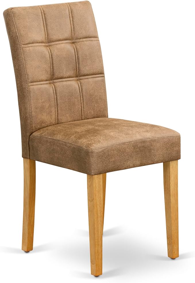 East West Furniture VAAS5-OAK-28 5 Piece Mid Century Modern Dining Set Consists A Dinner Table and 4 Brown Textured Polyester Fabric Upholstered Chairs, Oak