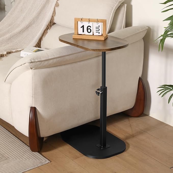 360° Swivel Top C Table for Small Place, Adiustable Height Couch Side Tables That Slide Under SofaModern C Shaped Side Table for Sofa Armrest Tv Tray, Suitable for Coffee, Snack, Drink