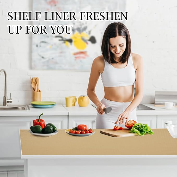 Beautysaid Shelf and Drawer Liner for Kitchen Cabinet, Non Adhesive Non Slip Shelf Paper Waterproof Washable Thickened for Dresser Pantry Shelve Bathroom Protector Liner(Beige,12 in x 10 FT)