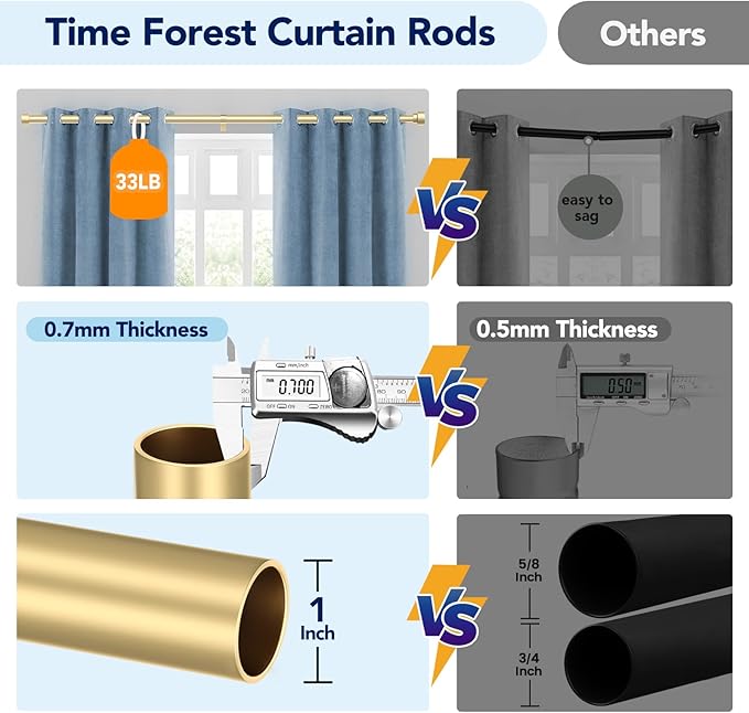 2 Pack Curtain Rods for Windows 66 to 120 Inch(5.5-10ft), 1 Inch Gold Heavy Duty Curtain Rods Set, Adjustable Extra Long Curtain Rod for Patio Bedroom, Outdoor Drapery Rods, Size 32"- 120"
