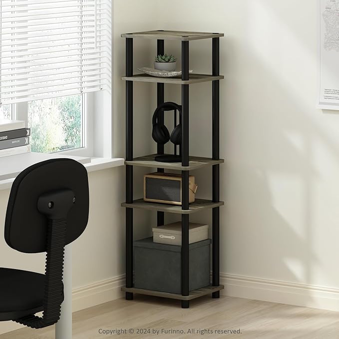 Furinno Turn-N-Tube Easy Assembly Stackable Standing Shelf, French Oak/Black