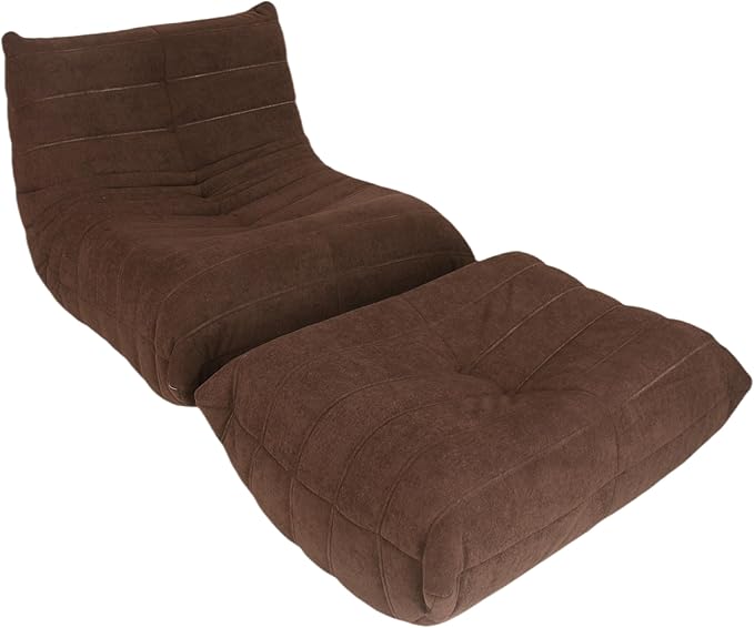 Bean Bag Chair - Memory Foam Bean Bag Chair for Adults, Comfy High-Resilience Single Sofa, Small Space Floor Chair, Chaise Lounge for Living Room, Bedroom(Dark Brown, Wrinkles+Ottoman)