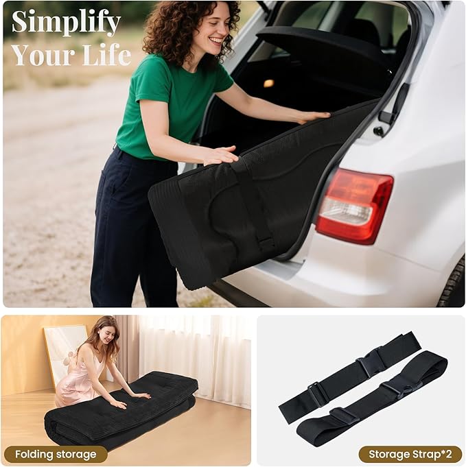 Japanese Floor Mattress, 4" Thicken Futon Mattress Queen Size Sleeping Pad, Corduroy Foldable Mattress Pad Roll Up Tatami Mat Floor Mattress for Adults（Black）