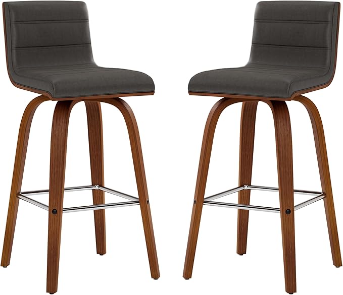 Armen Living Vienna 26" Swivel Counter Stool in Walnut Wood Finish with Gray Faux Leather - Set of 2