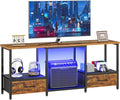 HOOBRO LED TV Stand with Storage, LED Entertainment Center with Open Shelves and Drawer, Fits TVs up to 55", Television Stand for Living Room, Bedroom, Rustic Brown and Black BF123DDS01