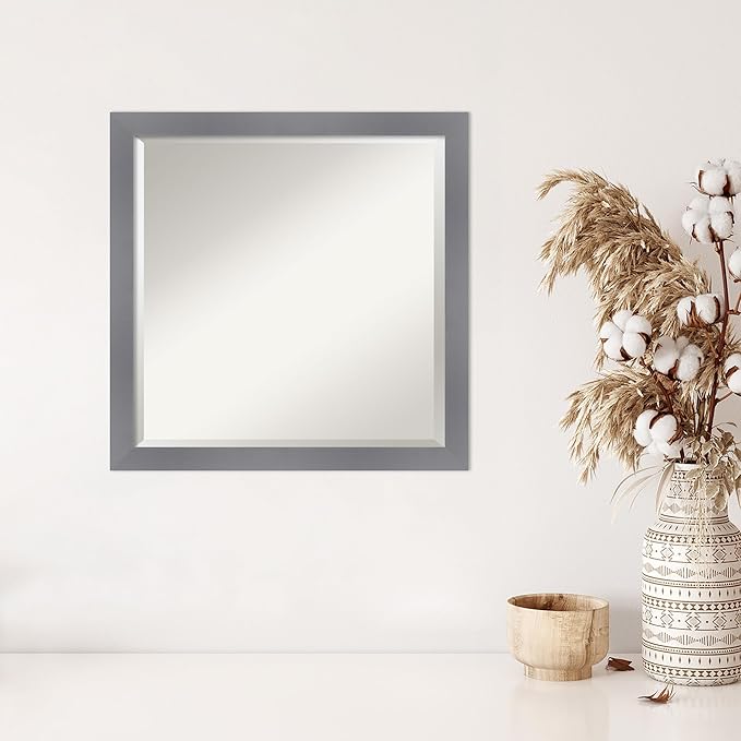 Amanti Art Grey Wall Mirror 23x23 Edwin Grey Square Bathroom Mirror for Wall Decor Living Room, Medium Casual Wood Frame, Hangs Horizonally and Vertically, Bathroom Decor, Beveled Edge from WI, USA