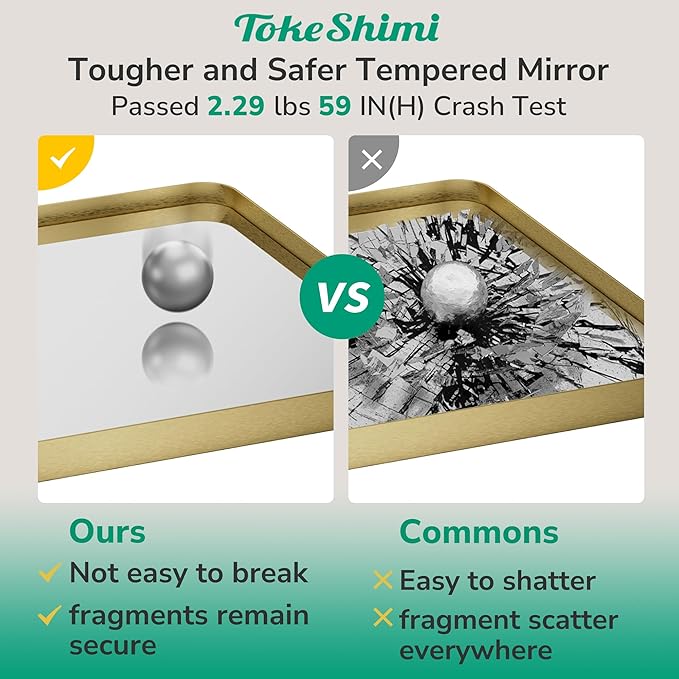 TokeShimi Brushed Gold Bathroom Mirror,40x30 Large Bathroom Mirror Rectangle,Aluminum Vanity Mirror Bathroom Wall with Tempered Glass,Modern Gold Mirror Framed(Horizontal/Vertical)