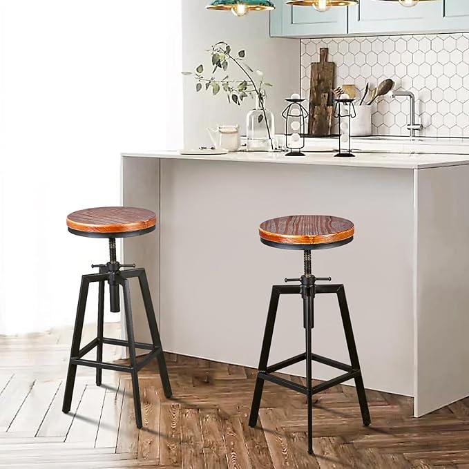 Set of 2 Industrial Vintage Kitchen Bar Stools Counter Height 25.6-31.5-inch Adjustable Stool for Pub,Kitchen,Home