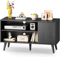 WLIVE TV Stand for 43 Inch TV, Small Entertainment Center with Storage Cabinet & Adjustable Shelves, Mid-Century Modern TV Stands for Living Room and Bedroom, 32" TV Console, Black