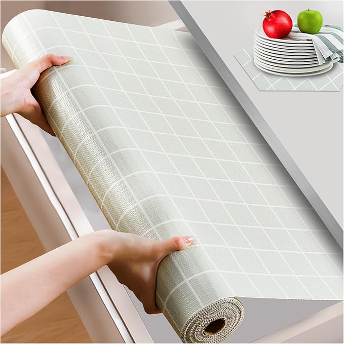 Beautysaid Shelf and Drawer Liner for Kitchen Cabinet, Non Adhesive Non Slip Shelf Paper Waterproof Washable Thickened for Dresser Pantry Shelve Bathroom Protector Liner(Light Green,12 in x 30 FT)