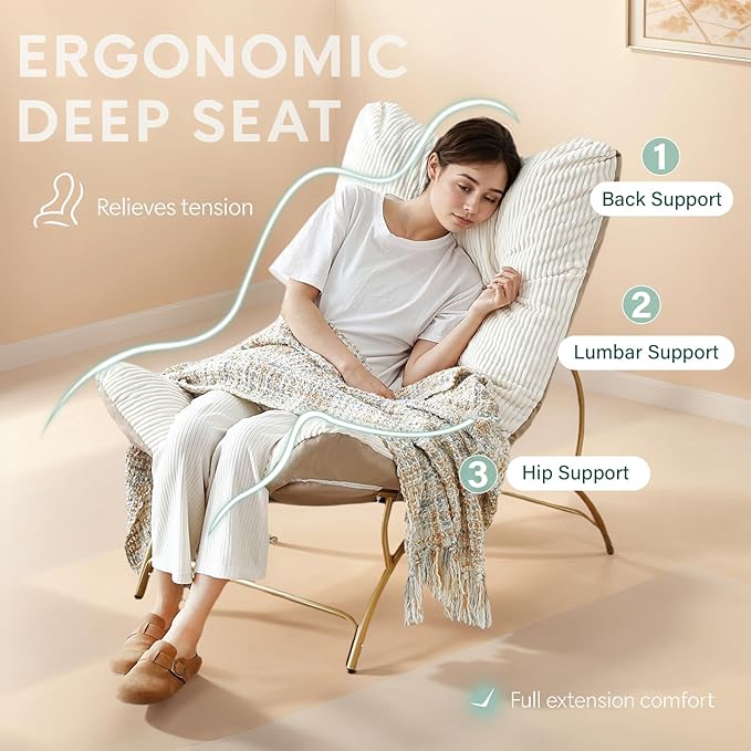 Welnow Accent Lounge Lazy Chair, Comfy Soft Leisure Metal Frame Reading Chair, Upholstered Thick Cushion Seated Recliner Sofa for Living Room, Bedroom, Dorm, Navy
