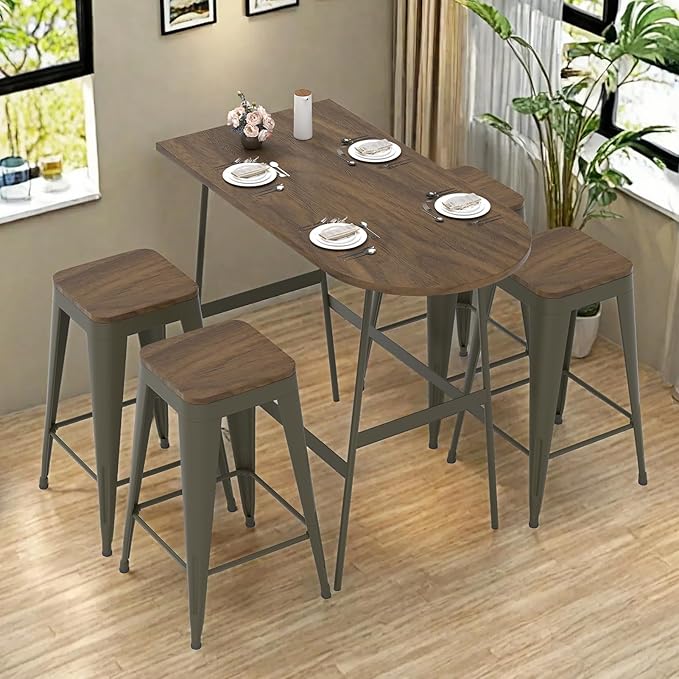 30 inch Backless Bar Stools Set of 4, Indoor Metal Bar Stools with Wood Seat, Industrial Counter Height Barstools for Kitchen Island, Rusty