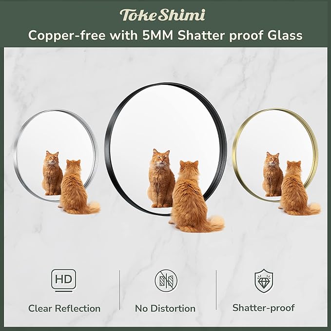 TokeShimi 40 Inch Round Black Bathroom Mirror for Wall with Non-Rusting Aluminum Alloy Brushed Matte Metal Frame for Modern Minimalist Farmhouse Home Decor