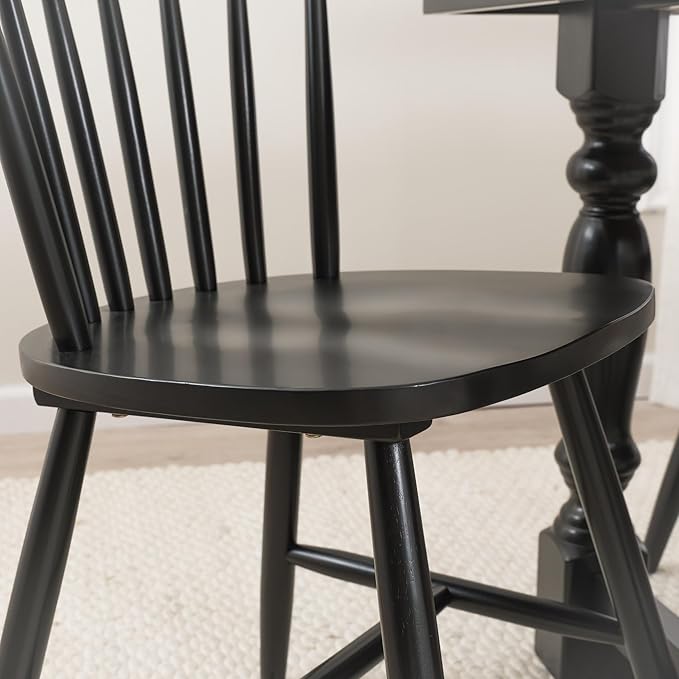 Bush Furniture Round Dining Table Set for 4, with 45 inch Trestle Design, High Back Spindle Dining Chairs, Transitional, West End Collection, Dark Brown and Black