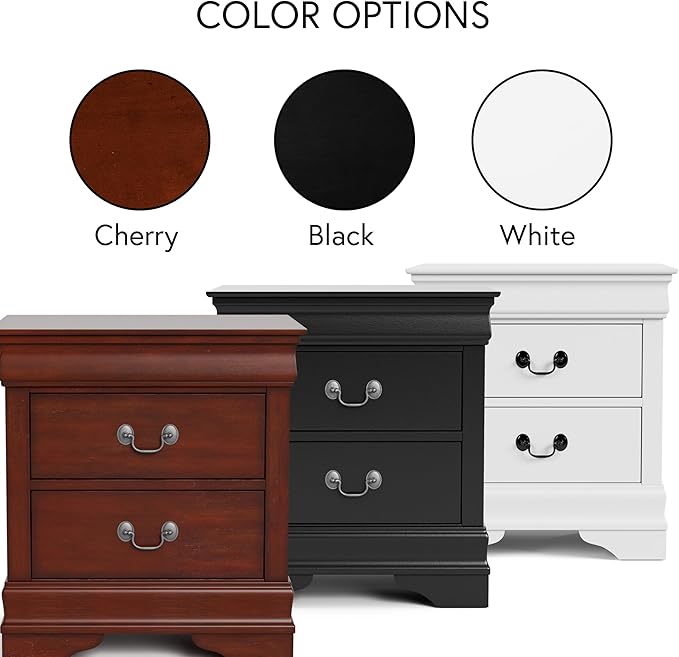 Furniture of America Arabella Traditional Solid Wood Nightstands Set of 2, Bedside Table with Drawers and Antique Nickle Handles, No Assembly Wooden Night Stands for Bedrooms, Guest Room, Dorm, White