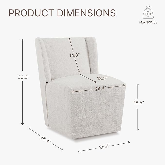 Upholstered Dining Chair with Casters Wingback Modern Side Armless Deskchair with Rollers for Diningroom Bedroom Livingroom Reading Room,Linen,2 Box