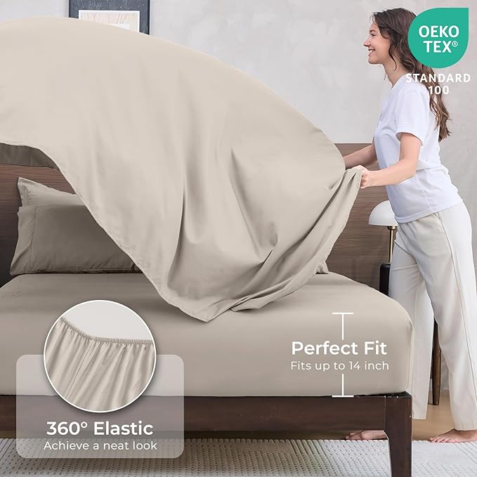 HEVUMYI Beige Tan Full Comforter Set - 7-Piece All Season Bed in a Bag Full, Ultra Soft Bedding Set with Comforter, Flat Sheet, Fitted Sheet, Pillowcases, Pillow Shams, Beige Tan