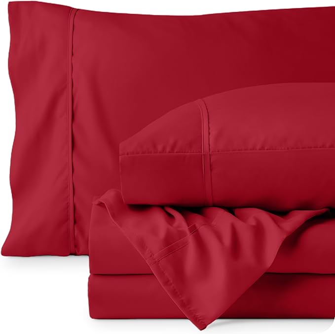 Bare Home King Sheet Set - Luxury 1800 Ultra-Soft Microfiber King Bed Sheets - Double Brushed - Deep Pockets - Easy Fit - 4 Piece Set - Bedding Sheets & Pillowcases (King, Red)