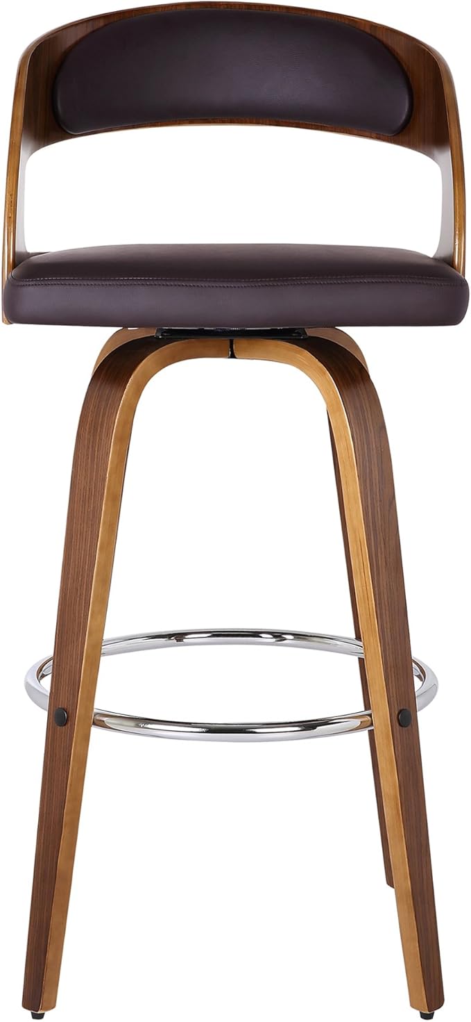 Armen Living Shelly 26" Counter Height Swivel Brown Faux Leather and Walnut Wood Bar Stool - Set of 2