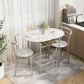 Shahoo 3-Piece Wooden Dining Table Set, Kitchen Breakfast Nook Sets with 2 Chairs & Round Tabletop, Space Saving Furniture Metal Frame and Built-in Wine Rack, Marble White