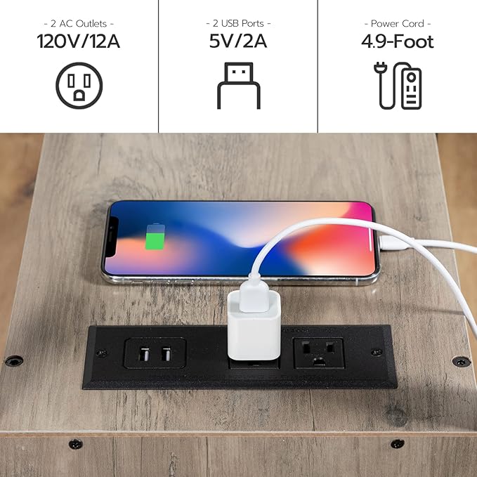 HOOBRO Set of 2 End Tables with Charging Station, Narrow Side Table with Drawers & USB Ports & Power Outlets, Nightstand for Small Spaces, Living Room, Stable, Greige and Black BG541BZP201