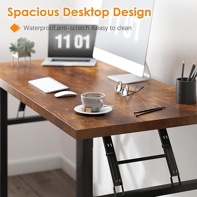 Need 47 inches Computer Desk Office Desk Folding Table with BIFMA Certification Computer Table Workstation, Rustic Brown AC5FB-120