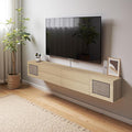 Pmnianhua Boho Floating TV Stand 94", Modern Wall Mounted Media Console with Cotton-Rayon Doors for Under TV Shelf,Entertainment Center,Living Room,Bedroom(Natural)