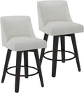 Counter Height Swivel Bar Stools Set of 2, 26 Inch Bar Stools with Footrest, Linen Fabric Upholstered Barstools with Back and Solid Wood Legs for Kitchen Island, Dining Room,Pub,White