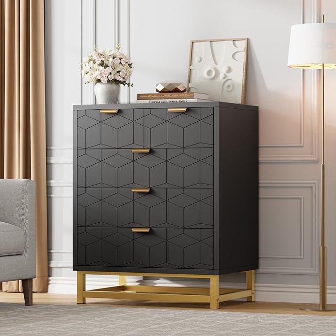 GAOMON Black 5 Drawer Dresser for Bedroom, Chest of Drawers with Metal Base, Modern Dresser Chest Cabinet Organizer for Living Room, Hallway, Closet