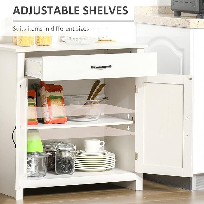 HOMCOM Farmhouse Sideboard Buffet Cabinet, Barn Door Coffee Bar Cabinet with Drawer and Adjustable Shelf, for Living Room, Entryway, White Wash