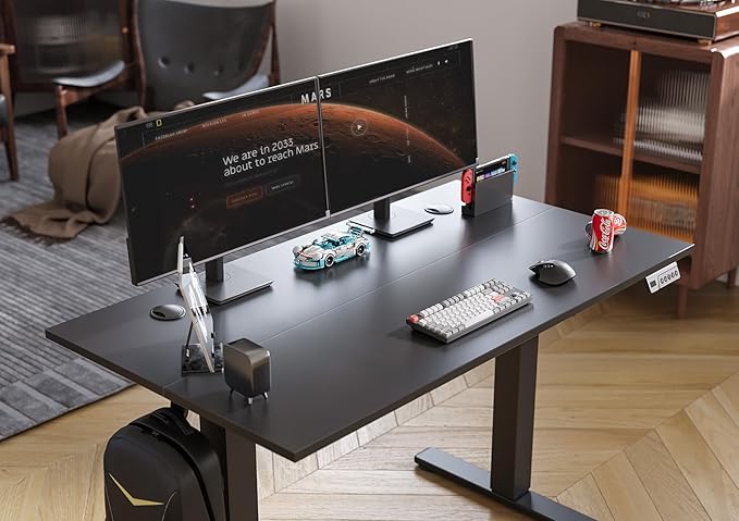 Seang Electric Standing Desk Adjustable Height, 40 x 24 Inch Sit Stand Desk with T-Shaped Frame, 3 Memory Presets & Cable Management for Home Office Computer Workstation, Black Frame/Black Top
