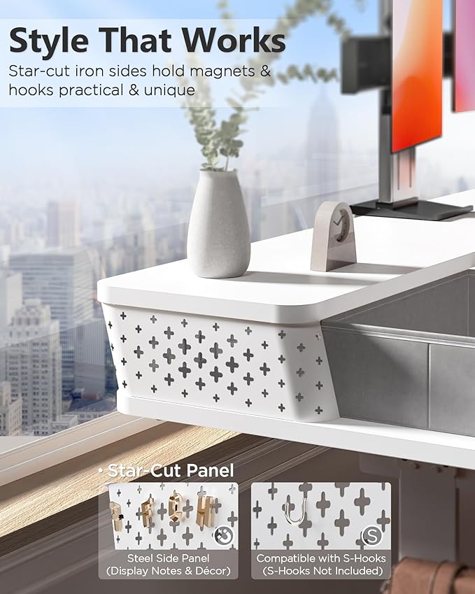 55x24 Inch Standing Desk with Double Drawers, C-Clamp Mount Compatible, Electric Adjustable Height Computer Stand Up Desks, Home Office Sit Stand Table with 3 Preset Heights & 2 Hooks, White