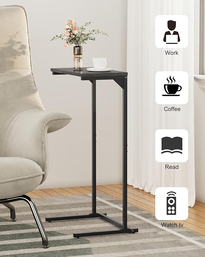 TUTOTAK C Shaped End Table, Tray Table, Small Side Table, 28.7 inch Tall Couch Table, Tv Tray, Sofa Table, Living Room, Bed Room, Black TB01BK071
