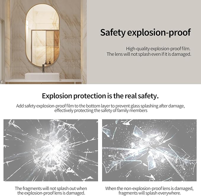 LAIYA 36x22inch Oval Wall Bathroom Mirror with Golden Aluminum Frame,Wall Mounted Oval Vanity Mirrors， Explosion-Proof Glass, Waterproof Design, Easy Installation，Horizontally/Vertically