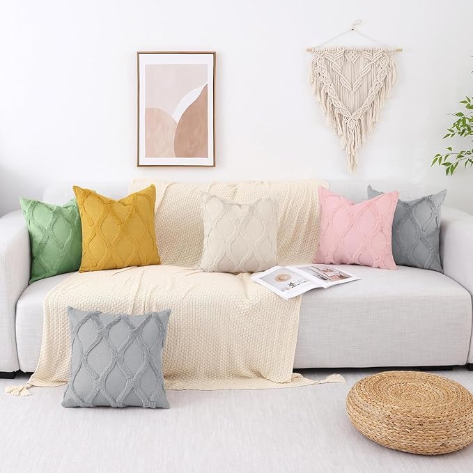 decorUhome Throw Pillow Covers 24x24 Inch Set of 2, Soft Plush Faux Fur Wool Grey Couch Pillow Covers, Decorative Neutral Pillow Cases for Bed Sofa Living Room Home Decor