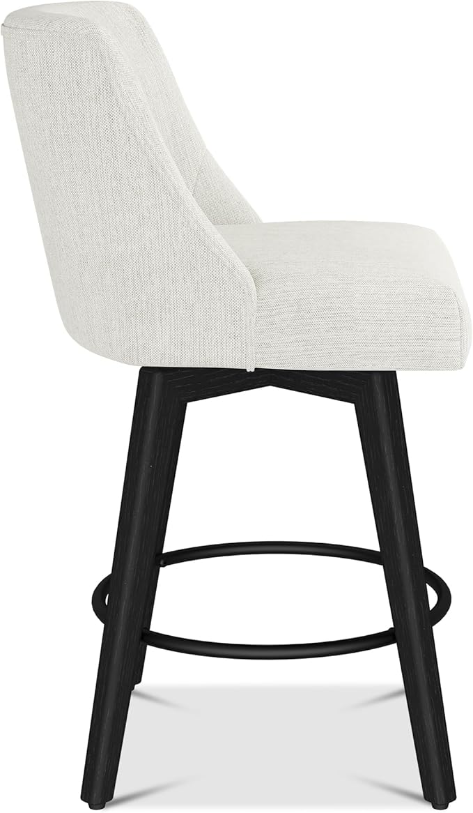 Counter Height Bar Stools Set of 8, Modern Swivel Barstools with Back and Wood Legs, Linen Fabric Upholstered Bar Chairs, 26" H Kitchen Counter Stools, Kitchen Island Home Bar, Ivory