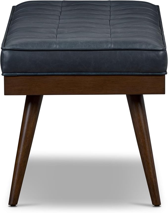 POLY & BARK 55" Tufted Leather Bed Bench for Bedroom End of Bed - Living Room Entry Way Bench - Pure Italian Leather Upholstery with a Solid Wood Frame - Ottoman Bench with Wooden Legs - Deepsky Blue