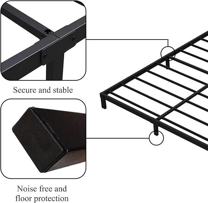 7 Inch Queen Bed Frame No Box Spring Need, Low Profile Metal Platform Bed Frame Queen Size, Heavy Duty Support Bedframes, Easy Assembly
