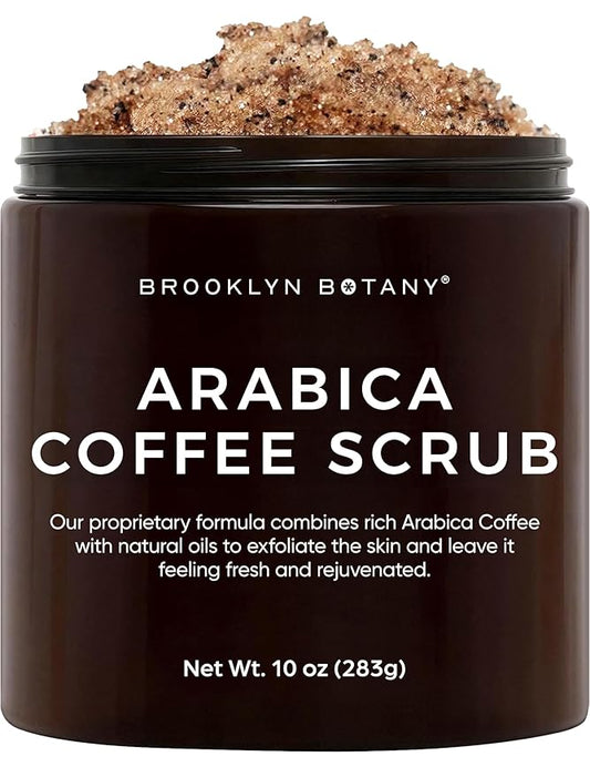 Brooklyn Botany Arabica Coffee Body Scrub - Moisturizing and Exfoliating for Body, Face, Hand, Foot - Fights Stretch Marks, Fine Lines, Wrinkles - Great Gifts for Women & Men - 10 oz
