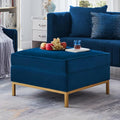 24KF Large Square Couch Ottoman, Velvet Ottoman with Padded Cushion, Large Foot Rest for Living Room - Navy