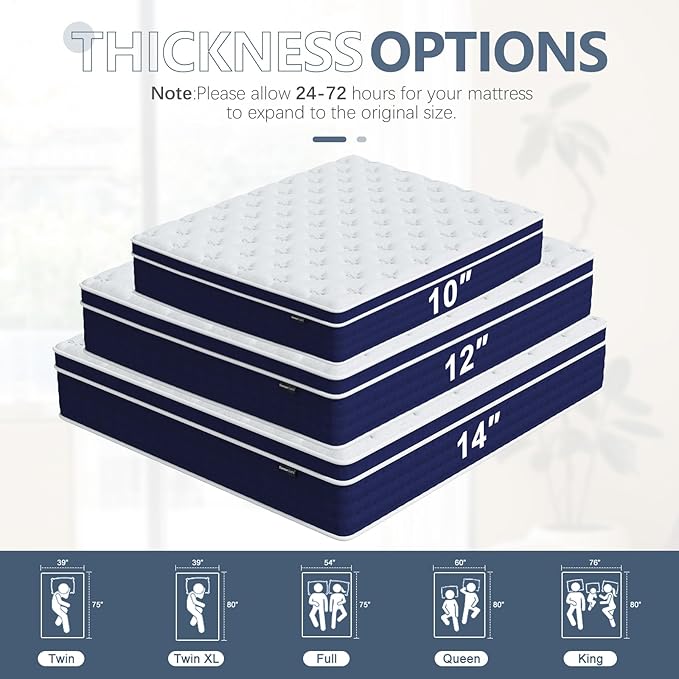 Twin Mattress, 12 Inch Hybrid Mattress in A Box, Gel Memory Foam and Pocket Coils Innerpring Mattresses with Ergonomic Design, Pressure Relief and Support, CertiPUR-US, 39"*75"*12"