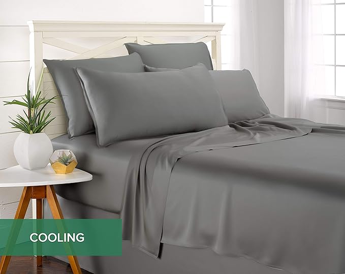 Pure Bamboo Twin Sheets, Genuine 100% Organic Viscose Derived from Bamboo Bed Sheet Set, Luxuriously Soft & Cooling, Double Stitching, 2 Year Quality Promise (Twin, Stone Grey)