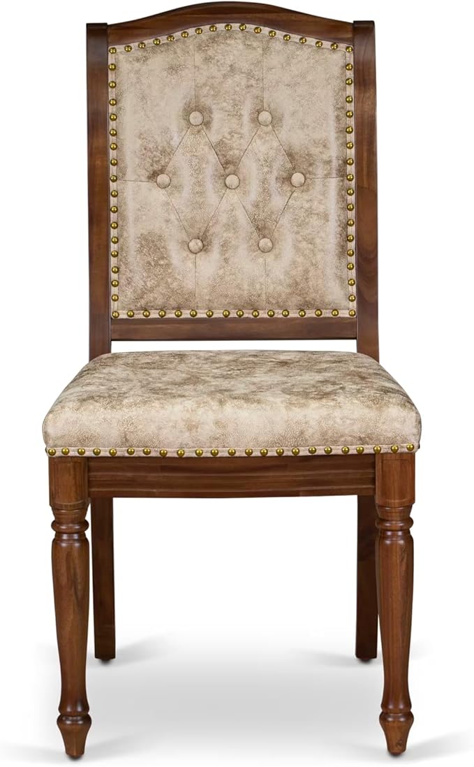 NEMA7-AWA-36 7 Pieces Dining Room Set Includes a Rectangular Dining Table and 6 Light Beige Polyester Fabric Kitchen Chairs, Antique Walnut Finish