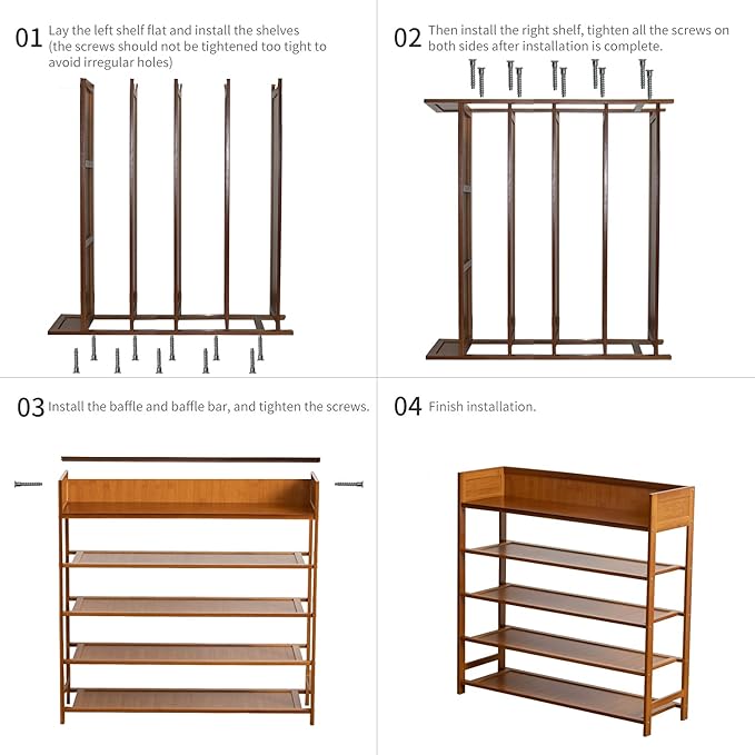 Bamboo Shoe Rack Organizer, 5 Tier Shoe Shelf Storage Organizer, for Entryway, Hallway, and Closet (Brown-39)