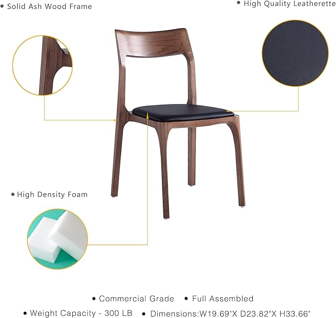 Manhattan Comfort Moderno Stackable Dining Chairs with Leatherette Upholstered Seat, Foam Padding & Solid Wood Frame, Suitable for Kitchen or Restaurant Usage, Set of 4, Black