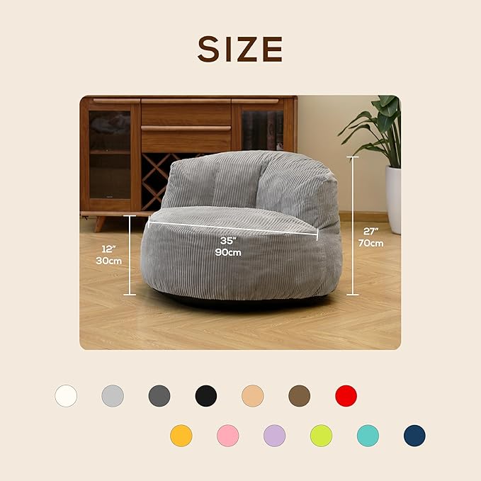 N&V Large Crescent Bean Bag Chair, Adult Size Bean Bag Sack, Foam Filling, Soft Premium Corduroy Bean Bag for Living Room Bedroom Dorm and Office (Prussia Blue)